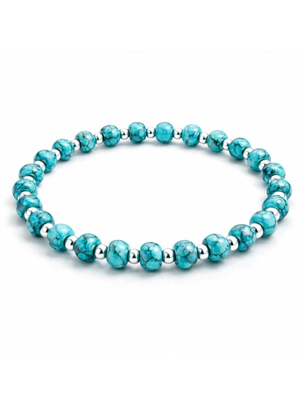 Genuine Turquoise 925 Sterling Silver Rosary Beaded Bracelet - Minimalist Summer